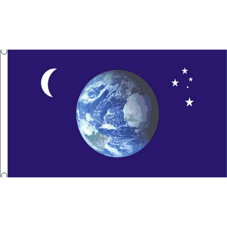 Donkerblauwe vlag met aarde, maan en sterren