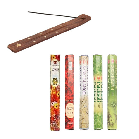 Insence sticks package of 5x different scenses with a plate