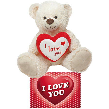 Witte pluche knuffelbeer/teddybeer 45 cm incl. Valentijnskaart I Love You