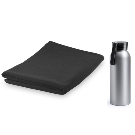 Yoga/fitness set black towel extra absorbing and water bottle