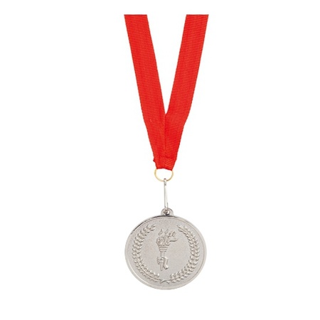 Zilveren feest medaille met halslint