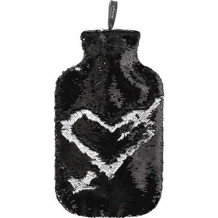 Black/silver warm water bottle with sequins 2 liter